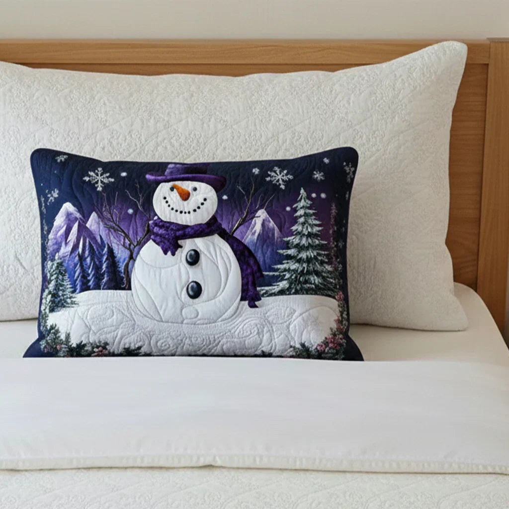 Funda de Cojín Acolchada - Muñeco de Nieve Púrpura