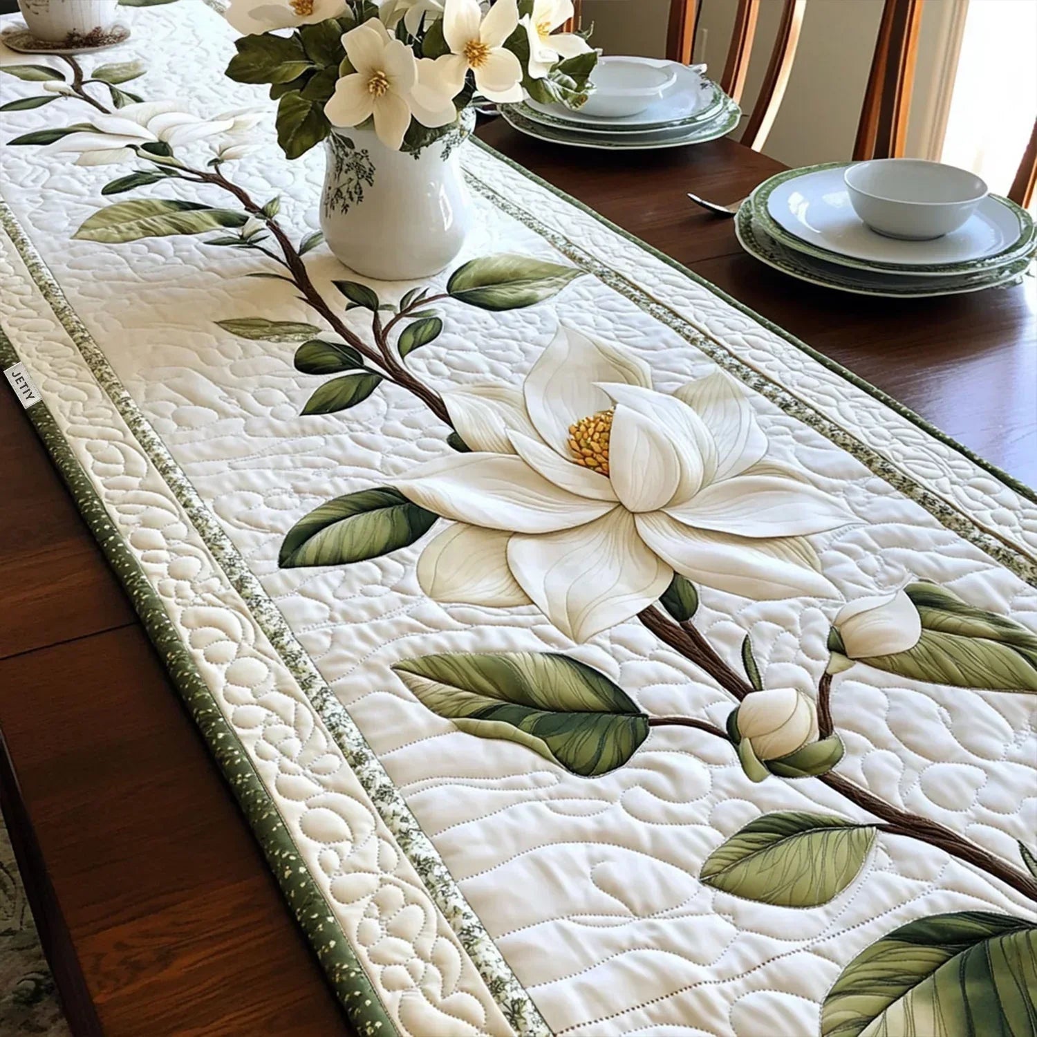 Camino de mesa acolchado - Flor de Magnolia Rústica
