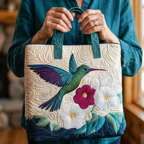 Bolsa Acolchada - Colibrí y Flor Blanca